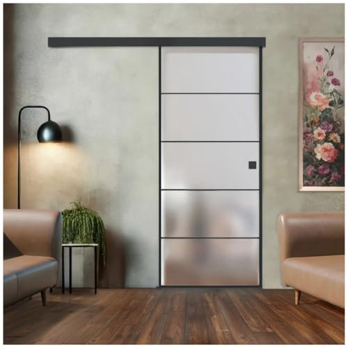 HORI Glasschiebetür Loft Design – ESG-Sicherheitsglas Milchglas ohne Bohrungen – Glastür zum schieben - Raumtrenner für Innenräume ohne Zubehör - Lofttür ohne Beschläge 2058 x 810 mm I ohne