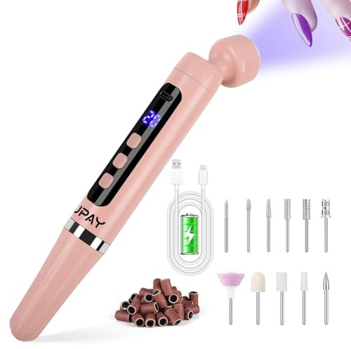 GUPAY Electric Nail File with U V Nail Lamp 2-in-1, Portable Cordless Nail Drill Machine for Acrylic Gel Nails, 5 Speeds Professional E File Manicure Pedicure Kit for Home and Salon Use
