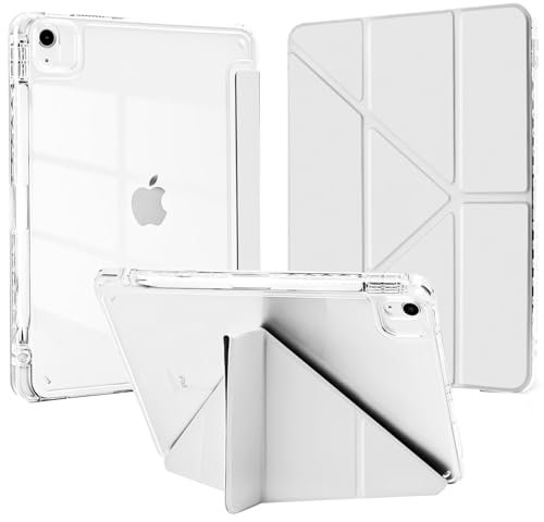 EspZanthic Coque pour iPad Air 11 Pouces M3/M2 (2025/2024), Étui pour iPad Air 6, iPad Air 5/4 (10,9 Pouces 2022/2020) avec Porte-Stylet, 6 en 1 Angles de Vision, Arrière Transparent
