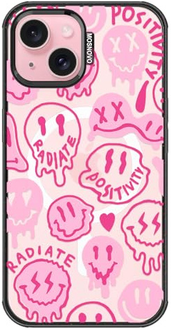 MOSNOVO for iPhone 15 Plus Case, Fit for MagSafe, Military-Grade Drop Protection, Shockproof Bumper, Cute Women Girl Magnetic Phone Case for iPhone 14 Plus, Pink Dripping Smiles/Black