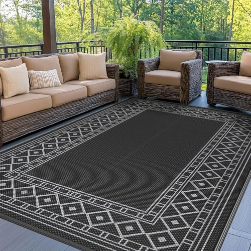 GENIMO Outdoor Teppich 150x240cm Plastik-Strohhalm Rautenmuster Wetterfest