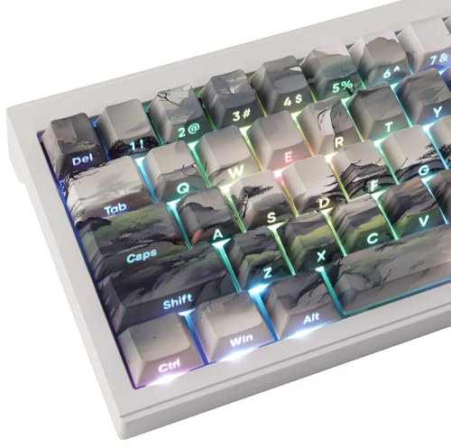 Sunzit PBT Keycaps 135 Keys Custom Cherry Profile Dye-Sub Keycaps Side Print for MX Switches ANSI/ISO UK Layout Mechanical Gaming Keyboard