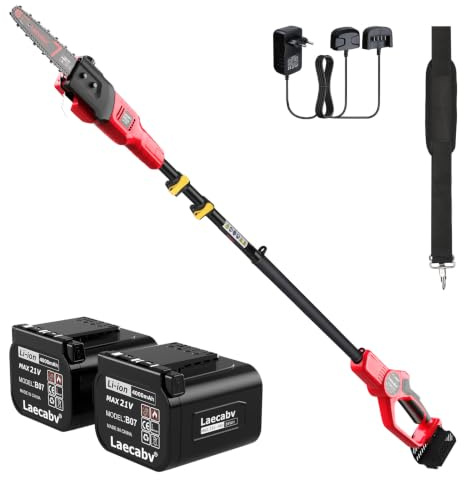 Laecabv Potatore Telescopico,sega ad asta telescopica,Sega Potatrice Elettrica,Batteria 21V 4Ah e Caricabatterie,Diametro di taglio 18cm,Velocità Catena 8m/s,Auto-Lubrificante,espandibile fino a 300cm