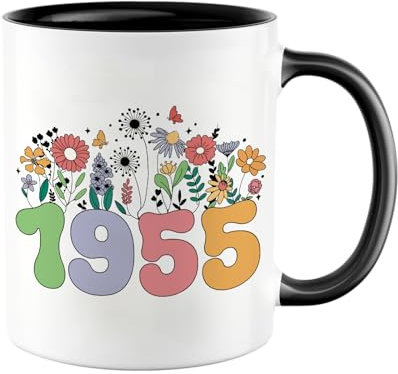 Tasse 70. Geburtstag, Geschenke zum 70 Geburtstag Frau, Becher mit 1955 Jahrgang, Geburtstagsgeschenk Kaffeetasse aus Porzellan 350 ml, Geburtstag Geschenk für Frauen, Oma, Mutter, Schwester