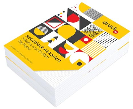 druck.de Notizblöcke Set A4 – 10 Blöcke, kariert, 50 Seiten pro Block, hochwertig, für Notizen, Skizzen und Aufgabenlisten – Geleimt, stabile Kartonrückseite, ideal für Büro, Schule und Zuhause