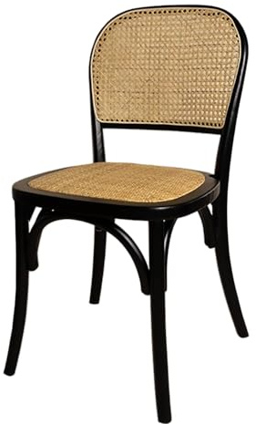 EME - Silla Comedor de Madera Cannage Color Negro con Asiento de ratán Natural y Respaldo de Rejilla. Incluye 1 Unidad. Silla Madera y Mimbre Apilable.