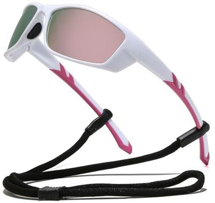 Suertree Polarisiert Sportbrille Sonnenbrille Herren Damen, Schnelle Brille, Winddichte Fahrradbrille UV400, Reitsonnenbrille Outdoor Sports Sonnenbrille, weiß+pink