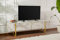 Dmora - Fernsehschrank Gussola, Ständer für Wohnzimmerfernseher, Niedriges Wohnzimmer-Sideboard, TV-Ständerbasis, 180x30 h50 cm, Marmor und Gold