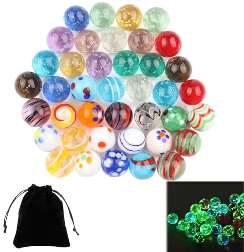 LongZYU 40 Pièces Billes en Verre Phosphorescentes, 16mm Billes Enfant
