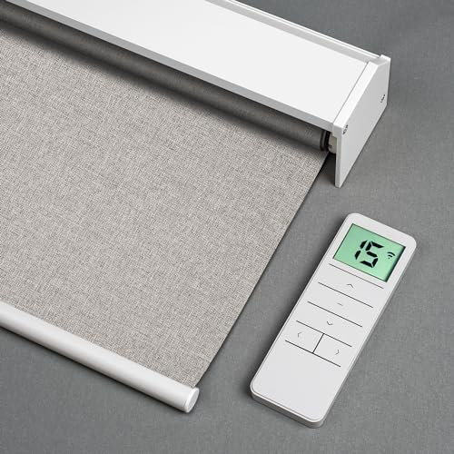 Tokblind Motorized Roller Blinds with Remote Control, Blackout Smart Window Shade Compatible with Alexa Google via Hub, Rechargeable Electric Blinds for Windows Customized Size (Fabric Wheat)