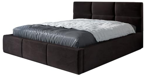 A&J MöbelLand Polsterbett 160x200 mit Bettkasten und Lattenrost – Emili, Bett mit Matratze und Stauraum in Dunkelbraun