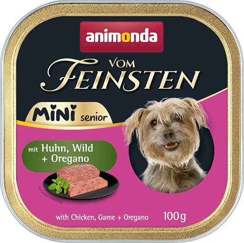 animonda Vom Feinsten Mini Senior Hundefutter mit Huhn + Wild (32 x 100 g) | getreidefreies Senior Nassfutter ohne Zucker und Soja für kleine Hunderassen, feine Pasteten, Portionsschalen á 100g