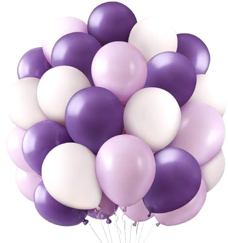 Ovanda 50 Stück 10 Zoll lila Weiß Ballons, Violett Ballon Helium, Luftballons Lavendel, Latex-Luftballons, Luftballon Girlande,Hochzeit Ballon Girlande,Luftballons Lila Weiß Hell-Lila,für Valentinstag