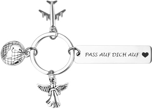 JAXICREY Reise Glücksbringer Schlüsselanhänger Pass auf Dich, Abschiedsgeschenk Auslandsjahr, Glücksbringer Geschenk für Reisende, Weltreise Schutzengel, Gute Anhänger Personalisierte Reise Geschenk