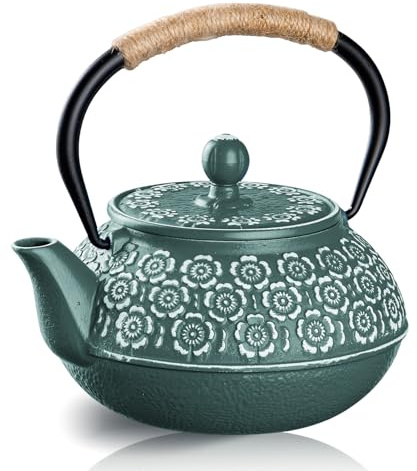 PluieSoleil Stovetop Heat-Resistant Teapot with Removable Strainer 900ml, Cast Iron Loose Leaf Teapot with Infuser, Traditional Japanese Tetsubin Tea