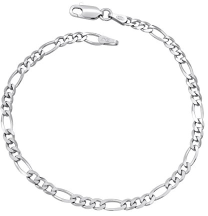 Figaro Armband 925 Sterling Silber rhodiniert 3,5mm breit Länge wählbar 16 16,5 17 17,5 18 18,5 19 19,5 20 20,5 21 21,5 22 23cm Figarokette Silberkette Armkettchen anlaufgeschützt (22,5)