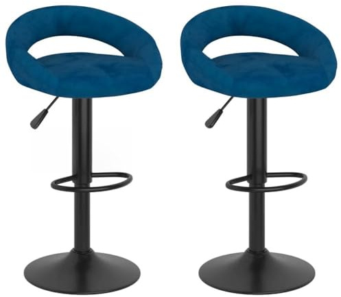 DELUKE Barhocker KALSII höhenverstellbar 2er Set Blau Samt | Barstühle drehbar Küchenhocker Thekenhocker für Küche Hausbar