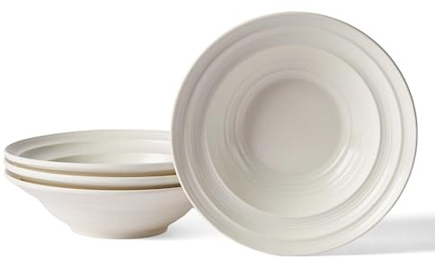 Jiwoo 4er Suppenteller 750 ml aus Bone China – Pasta- & Suppenschalen | Ideal als Pastateller & Salatschale – für Pasta, Suppe, Reis & Müsli, mikrowellen- und spülmaschinengeeignet