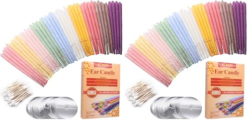 40PCS Ohrkerzen, Ohrenkerzen，Ohrenschmalzkerze, Ohrkegelkerze, Ohrenschmalzentfernung, ungiftige organische Gasflasche, Parfümhohlkegelkerze mit 20 Schutzscheiben (10 Farben) (Packung mit 2)