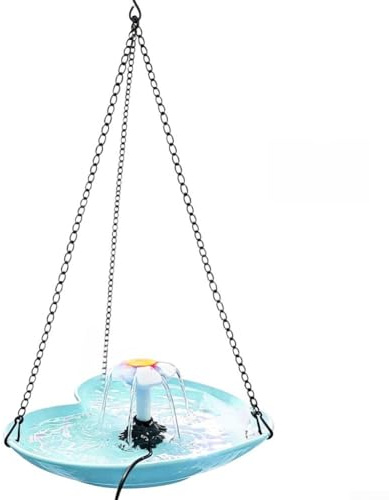 Mangeoire à oiseaux pour jardin de 71 cm de haut avec fontaine à eau solaire en résine traditionnelle pour terrasse, pelouse, terrasse et décoration extérieure (bleu)