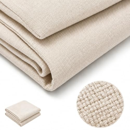 Leinenstoff Meterware 250 × 148 cm, Polsterstoff Möbelstoff mit Leinenoptik, Robuster Sofastoff Dekostoff Strukturstoff Leinwand Stoff für Sofa Sessel Vorhänge Kissen Tischdecke (Hellbeige)