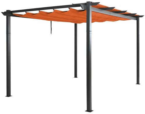 BERLINLODGE Aluminium Pergola | stabiles 8cm-Gestell | Schiebedach | UV50+ | BxT 4x3m | Terrakotta | Gartenpavillon Pavillon Garten