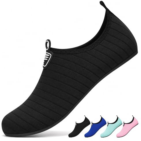 NWDEY Water Shoes for Men Women Quick Dry Barefoot Beach Swim Aqua Pool Shoes Lightweight, Breathable Non-Slip for Outdoor Yoga Surf (Black, Adult, Men, 10, Numeric, UK Footwear Size System, Medium)