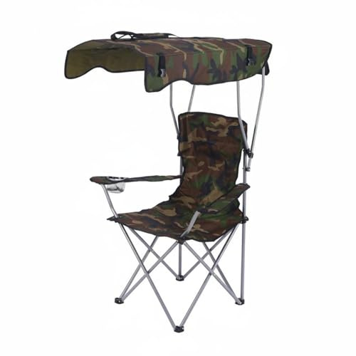 Hellery Silla de Playa Portátil con Techo Tela Oxford Silla de Pesca con Sombrilla Protección Índice Protección 50+ Sillón Plegable Parasol, Camuflaje