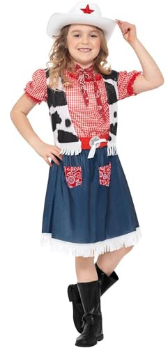 SMIFFYS Costume Cowgirl Sweetie, Azzurro, con abito, gilet, sciarpa, cintura e cappello