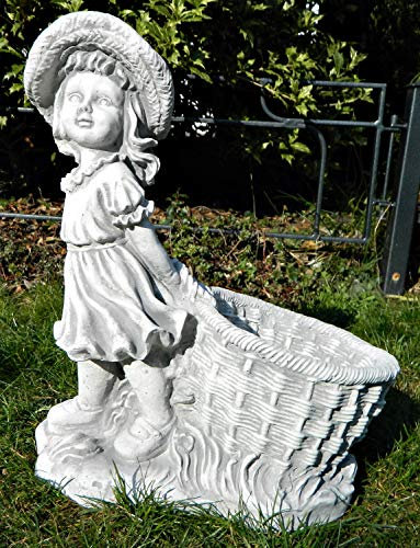 Gartenfigur Beton Figur Mädchen mit Pflanztopf H 40 cm Dekofigur und Gartenskulptur zum Bepflanzen