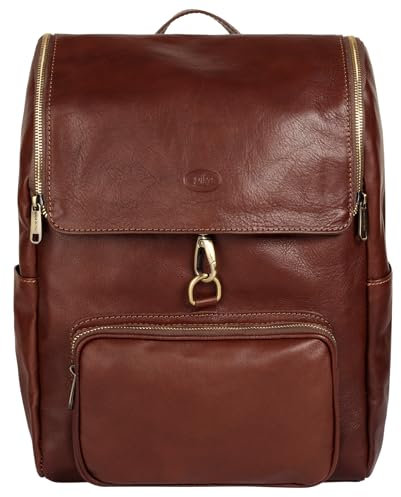 piké Rucksack Echt Leder Herren | Made in Italy, Daypack aus Leder, Cityrucksack, geräumiges Hauptfach, Steckfächer, Reißverschlussfächer | 017440