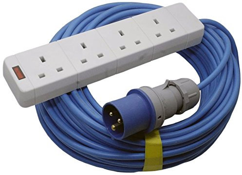 Zexum 6148 16 A Male 4 Gang Camping and Caravan Hook Up Cable, Blue, 15 m