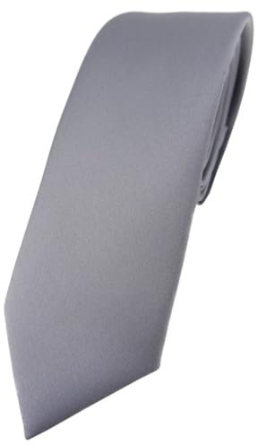 TigerTie Herren Krawatte – schmale 5,5 cm Krawatte in silbergrau einfarbigem Design, ideal für Geschäftstermine, festliche Anlässe und die Freizeit