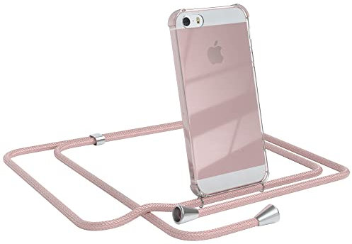 EAZY CASE Handykette kompatibel mit iPhone 5 / 5S / SE (2016) Handyhülle mit Umhängeband, Handykordel mit Schutzhülle, Silikonhülle, Hülle mit Band, Stylische Kette für Smartphone, Rosé-Gold