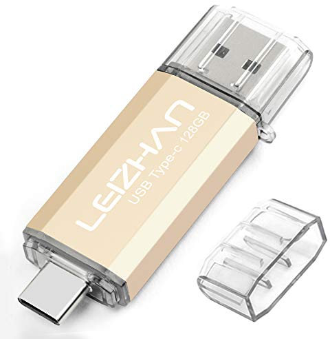 LEIZHAN USB Stick 128GB Type C Memory Stick OTG Speicherstick 2-in-1 Flash Drive USB 3.0 Pen Drive für PC/Laptop/Notebook, und andere USB-C (128GB,Gold)