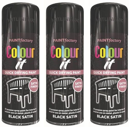 HitlineUK 3 X BLACK SPRAY PAINT FOR METAL 400ML FURNITURE PAINT SPRAY BLACK FURNITURE PAINT PLASTIC