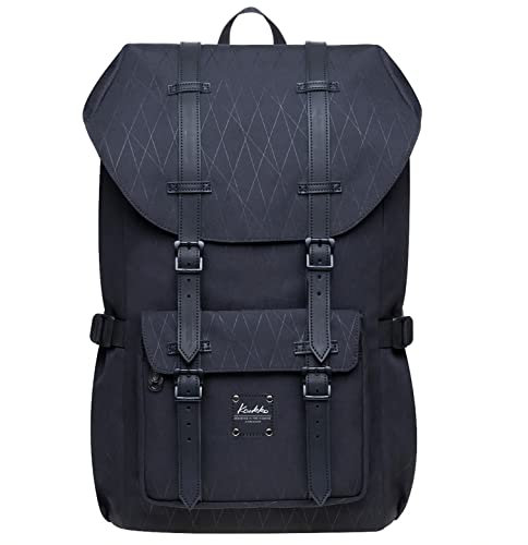 KAUKKO Laptop-Rucksack, funktionelle Outdoor-Tasche für Reisen & Camping, Studentenrucksack für Studenten, Schwarz [Ep5-18], L, Tagesrucksa