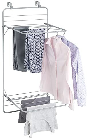 mDesign Hängetrockner – platzsparendes Trockengestell aus Metall zum Einhängen an die Tür – mit 2 Etagen – praktisches Wäschereck für Badezimmer oder Waschküche – silberfarben/grau