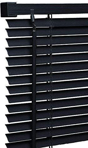My Home Store PVC window Venetian Blind Blinds Easy Fit Trimmable Fittings Window Treatment Shutter Twist Open Close (Black-PVC, 45cm wide (17.7) x 150cm Drop)