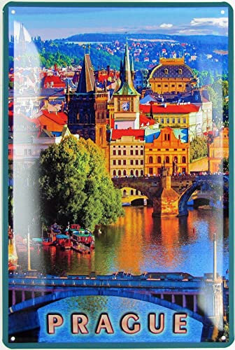 Blechschild 20x30cm gewölbt Reise Plakat Prag Urlaub Deko Geschenk Schild
