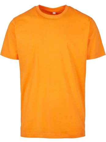 Build Your Brand Herren T-Shirt Round Neck, Männer Basic T-Shirt mit Rundhalsausschnit, Regular Fit, Baumwolle, Paradise orange, XS