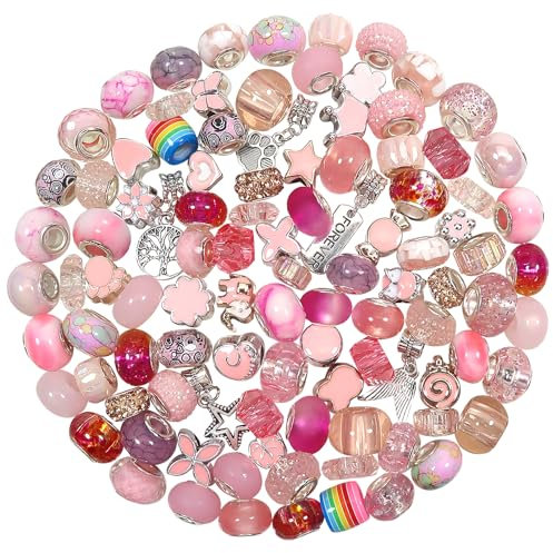 TOAOB 100 Pezzi Perline Europee con Grande Foro Rosa Resina Charm Beads Metallo Ciondoli per Braccialetti Fai da Te Collana Creazione di Gioielli