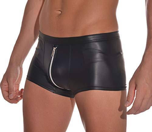 Latex ähnliche Herren Shorts mit beidseitigem Reissverschluss - Wetlook Shorts mit Zipper (L) Schwarz