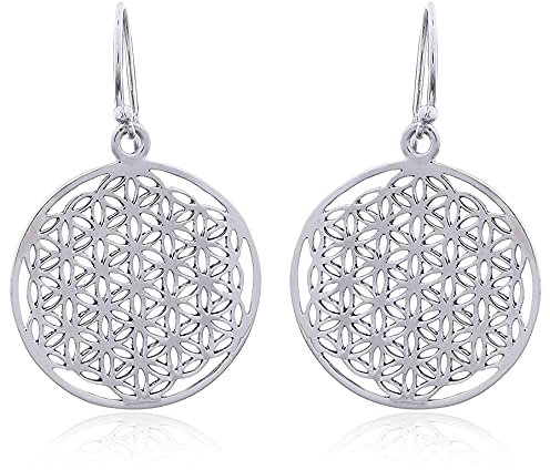 MadamLili - Ohrringe Blume des Lebens - Silber 925 Sterling - Hängend - Ohrhänger Set Lebensblume - Heilige Geometrie Schmuckset - Handgefertigt - Exklusive Schmuckbox