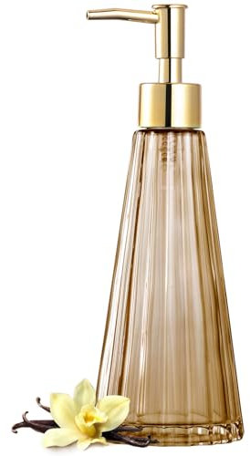EMPO Vintage Elegant Glas Seifenspender Flüssigseife Desinfektionsmittel Shampoo Flasche mit Pumpe Rustikal Bauernhaus Dekor Hand Seifenspender Badezimmer Zubehör (Braun)