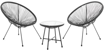 SVITA Bali Balkon-Möbel 3-TLG. Polyrattan Lounge-Set Balkon-Set Schwarz