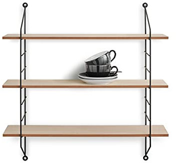 String Wandregal CLARA mit Metallseiten in Schwarz & 3 Holzablagen 60x62cm groß