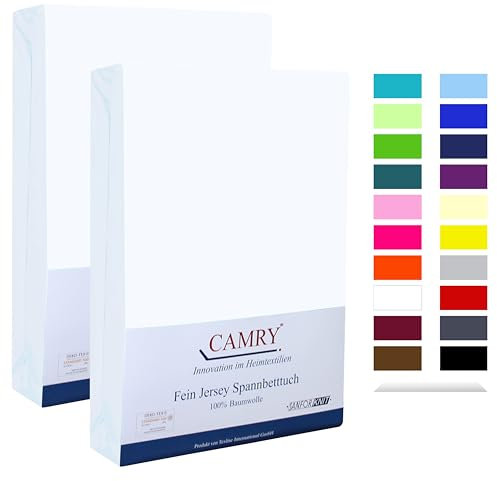 Camry Spannbettlaken 2er-Set 90x200cm - 100x200cm Weiss Baumwolle Bettlaken Jersey Spannbetttuch Oeko-Tex 100