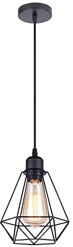 iDEGU 1-flammig Industrielle Pendelleuchten, Vintage Hängelampe Schwarze Pendellampe aus Metall E27 Retro Hängeleuchte im Geometrisch Käfig Stil- Ø 20.5cm (1-flammig)