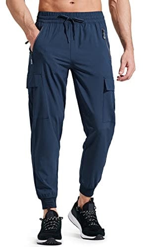 Libin Jogginghose Herren Leichte Wanderhose Cargohose Outdoorhose Trekkinghose Stretch Schnelltrocknend Freizeithose Sporthose Running Trainingshose mit Taschen, Navy XL